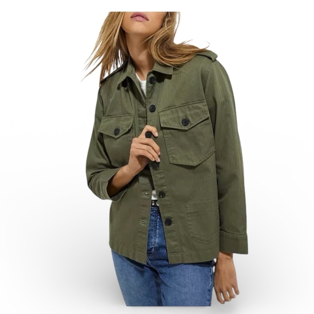 The Kooples Women’s Olive Military Utility Jacket Leopard Lined Size L NWT